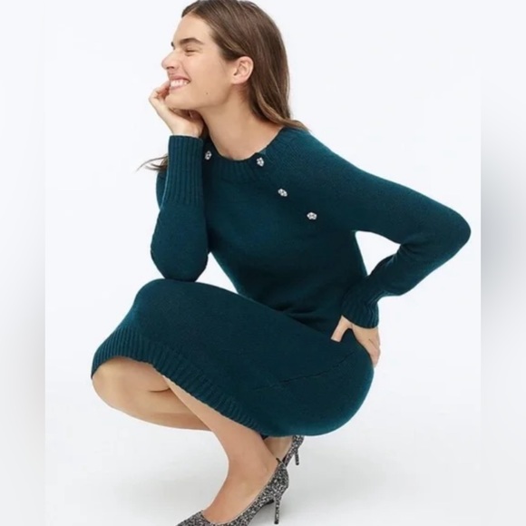 J Crew Sweater Dress - Black with jeweled embellishments - wool blend - nwt - XL - Picture 5 of 12